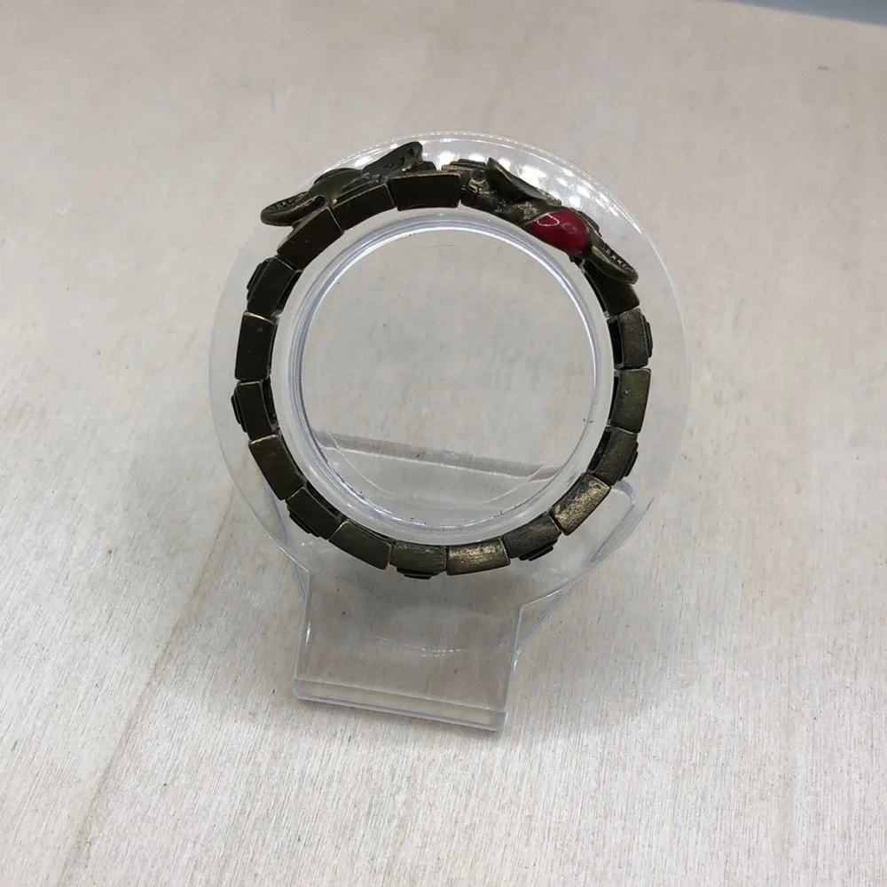 Vintage elephant memory coil brass and enamel bracelet small wrist 6.5